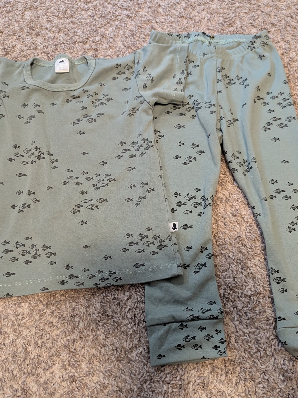Little And Lively Green Fish-Print Matching Set Like New